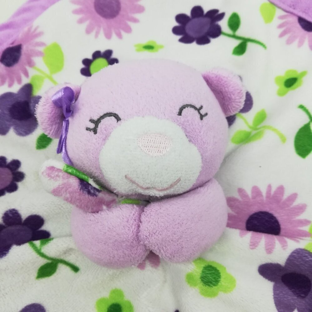 Carters Purple Flower Bear Plush Lovey Lovie Security Blanket Lilac Lavender - Picture 2 of 9
